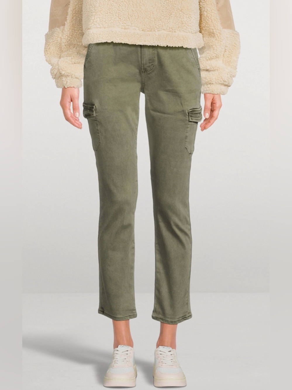 PAIGE Jolie Slim Cargo Pants in Vintage Ivory Green | Size 28
